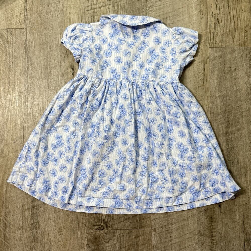 Vintage 1950s Blue Floral Dress Round Peter Pan Collar Puff Sleeve Girls Sz 5/6 - Picture 2 of 5